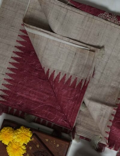 Maroon & Beige Border Saree