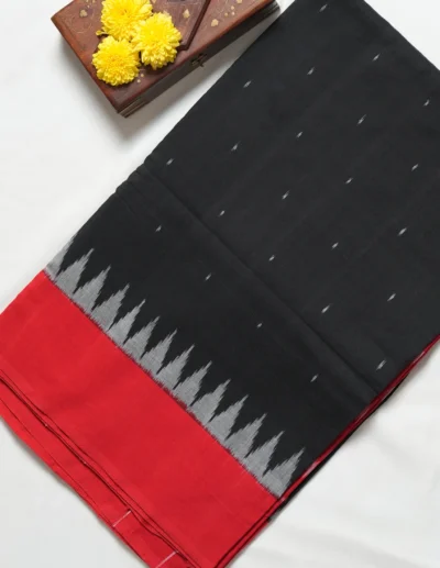 Black & Red Temple Border Saree