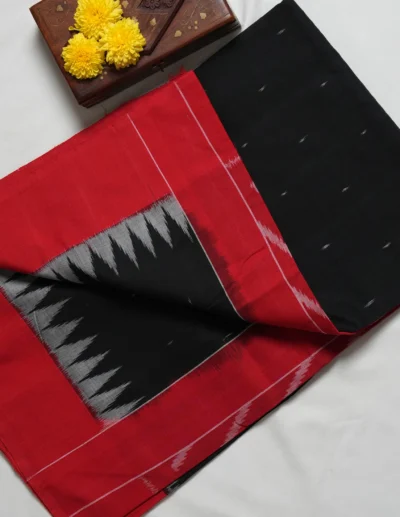 Black & Red Temple Border Saree - Image 2