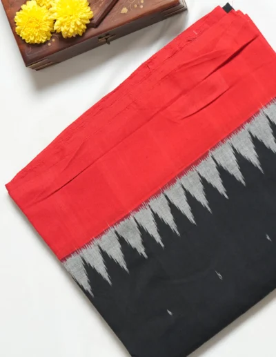 Black & Red Temple Border Saree - Image 3