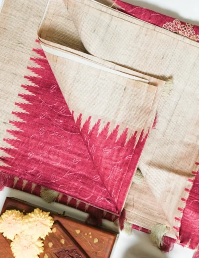 Maroon & Beige Border Embroidery Sarees