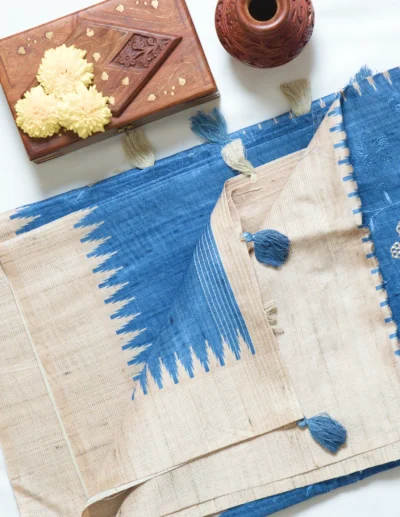 Royal Blue Textured Embroidery Sarees