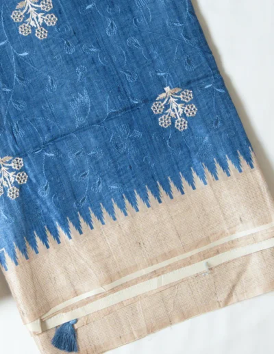 Royal Blue Textured Embroidery Sarees - Image 3