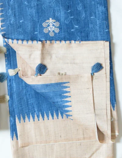 Royal Blue Textured Embroidery Sarees - Image 2
