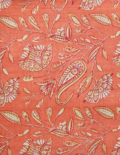 Peach Pink Floral Tusser Saree - Image 2