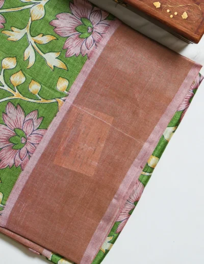 Olive Green Floral Tusser Saree