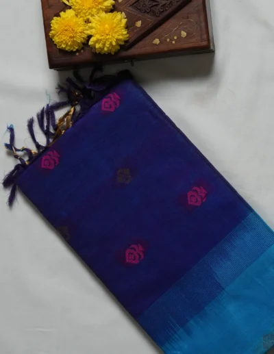 Festive Blue & Pink Woven Saree - Image 4