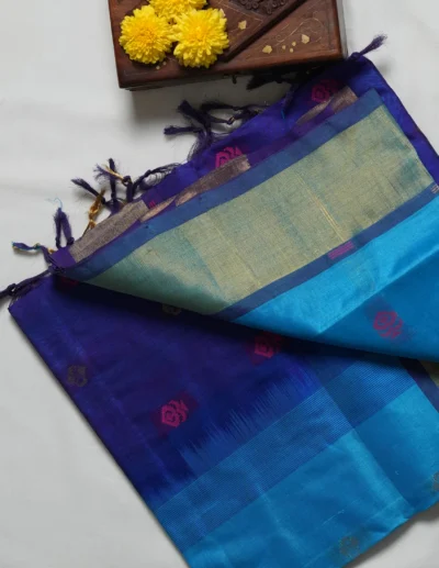 Festive Blue & Pink Woven Saree - Image 3