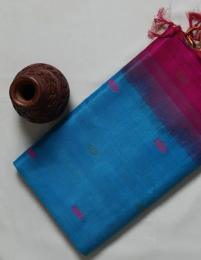 Vibrant Blue Textured Saree - Image 4