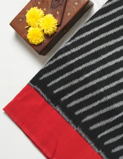 Black & Red Striped Ikat Saree