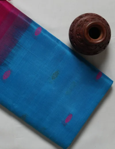 Vibrant Blue Textured Saree - Image 3