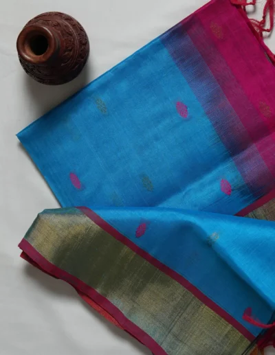 Vibrant Blue Textured Saree - Image 2