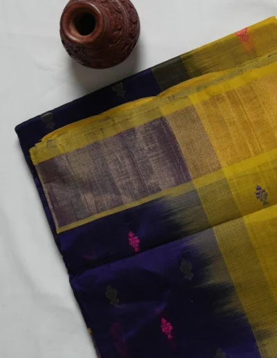 Festive Yellow & Purple Woven Saree - Image 2