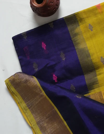 Festive Yellow & Purple Woven Saree - Image 4