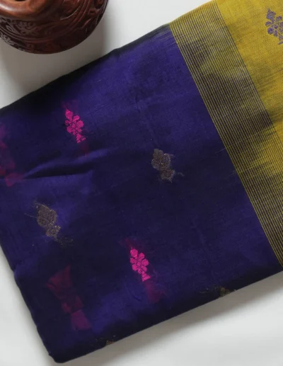 Festive Yellow & Purple Woven Saree