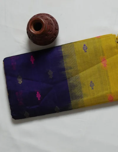 Festive Yellow & Purple Woven Saree - Image 3
