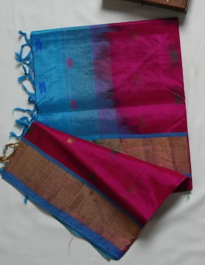 Fuchsia Pink & Aqua Blue Dual-Tone Saree - Image 3