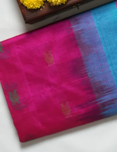 Fuchsia Pink & Aqua Blue Dual-Tone Saree