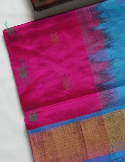 Fuchsia Pink & Aqua Blue Dual-Tone Saree - Image 2
