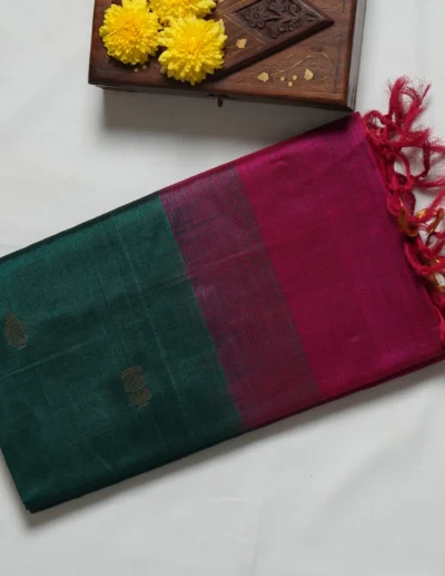 Festive Teal & Pink Woven Saree - Image 3