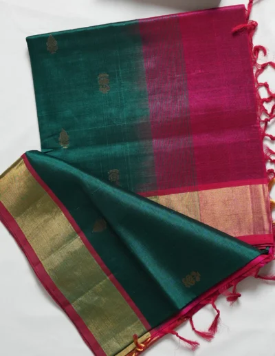 Festive Teal & Pink Woven Saree - Image 2