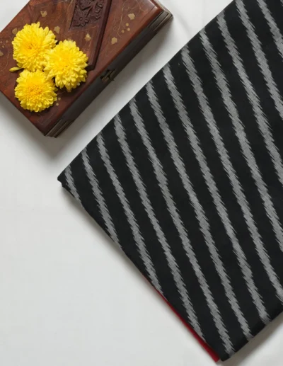 Black & Red Striped Ikat Saree - Image 4