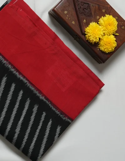 Black & Red Striped Ikat Saree - Image 3