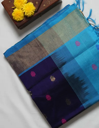 Navy & Turquoise Saree - Image 3