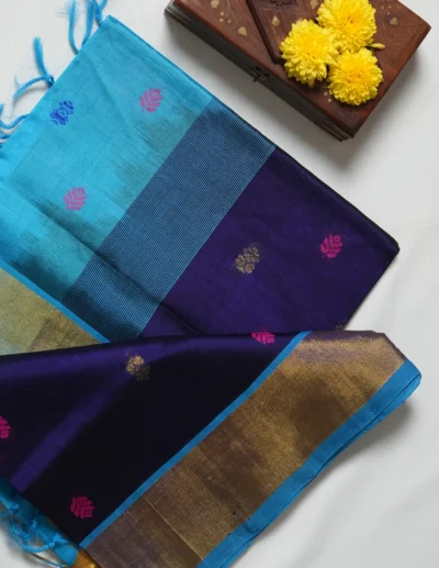 Navy & Turquoise Saree - Image 4