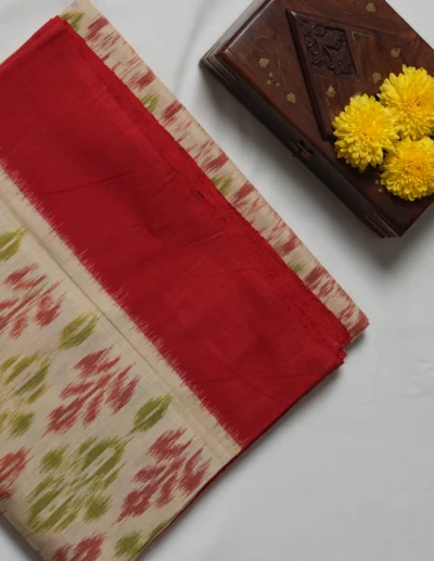 Neutral Base Red & Green Saree