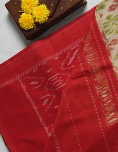 Neutral Base Red & Green Saree - Image 3