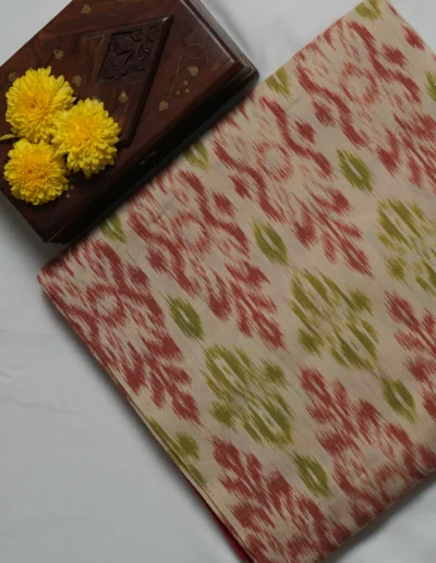 Neutral Base Red & Green Saree - Image 2