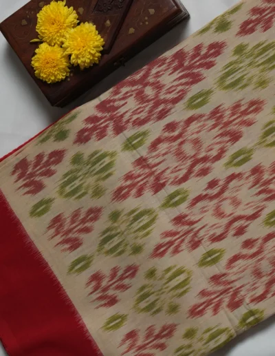 Neutral Base Red & Green Saree - Image 4