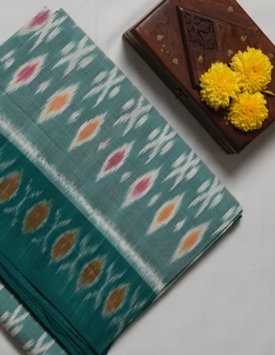 Teal Green Printed Saree - Image 4