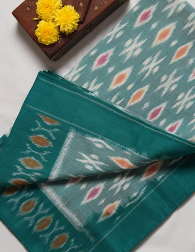 Teal Green Printed Saree - Image 3