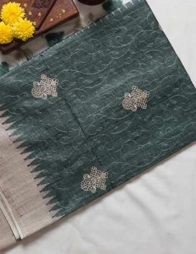 Teal Green Embroidered Saree - Image 4