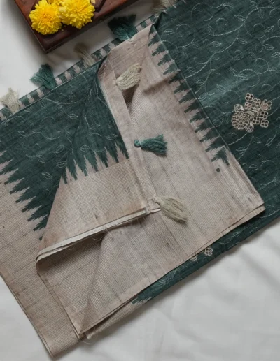 Teal Green Embroidered Saree
