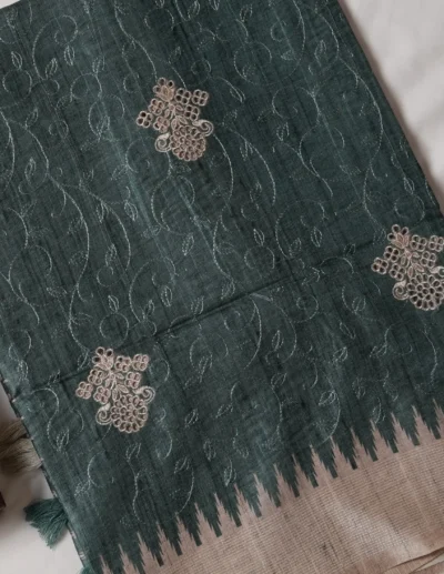 Teal Green Embroidered Saree - Image 2