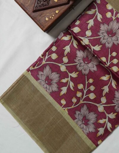 Berry Maroon Floral Printed Saree