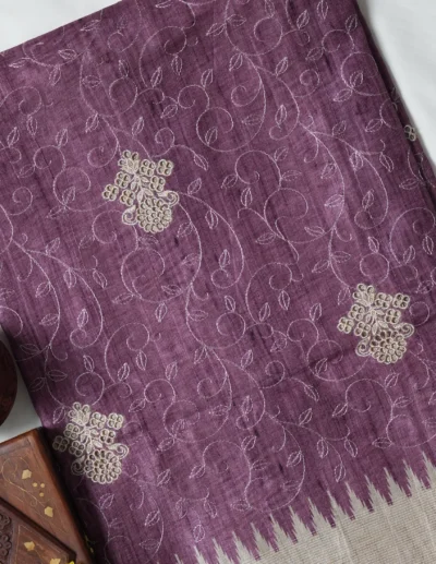 Plum Purple Embroidered Saree - Image 3