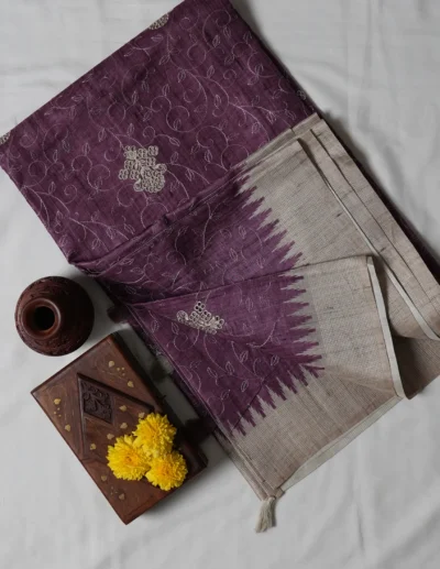 Plum Purple Embroidered Saree - Image 2