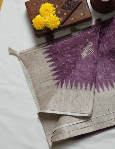 Plum Purple Embroidered Saree