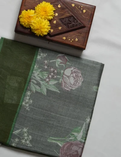 Sage Green Floral Printed Saree
