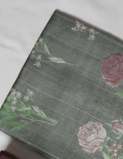 Sage Green Floral Printed Saree - Image 2