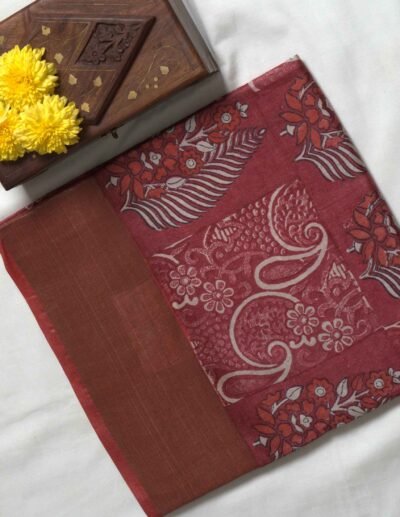 Maroon Block Print Saree - Image 2