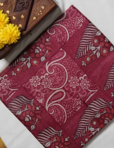 Maroon Block Print Saree