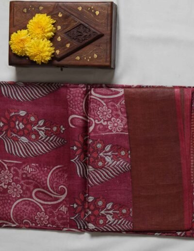 Maroon Block Print Saree - Image 3