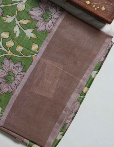 Olive Green Floral Printed Saree