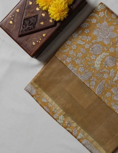 Mustard Yellow Floral Printed Saree - Image 3