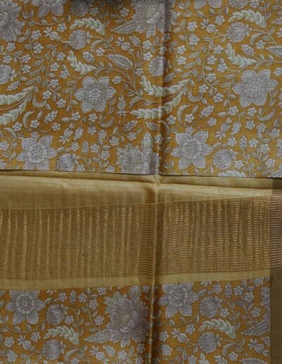 Mustard Yellow Floral Printed Saree - Image 4